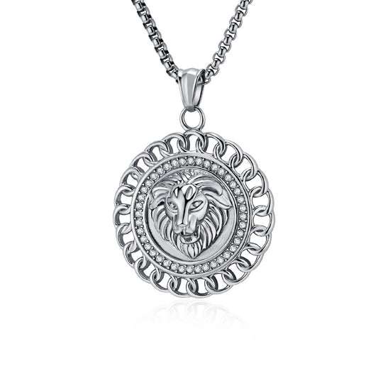 Kemstone Stainless Steel Lion Medallion Pendant Necklace for Men Gothic Vintage Animal Chain K-PT624