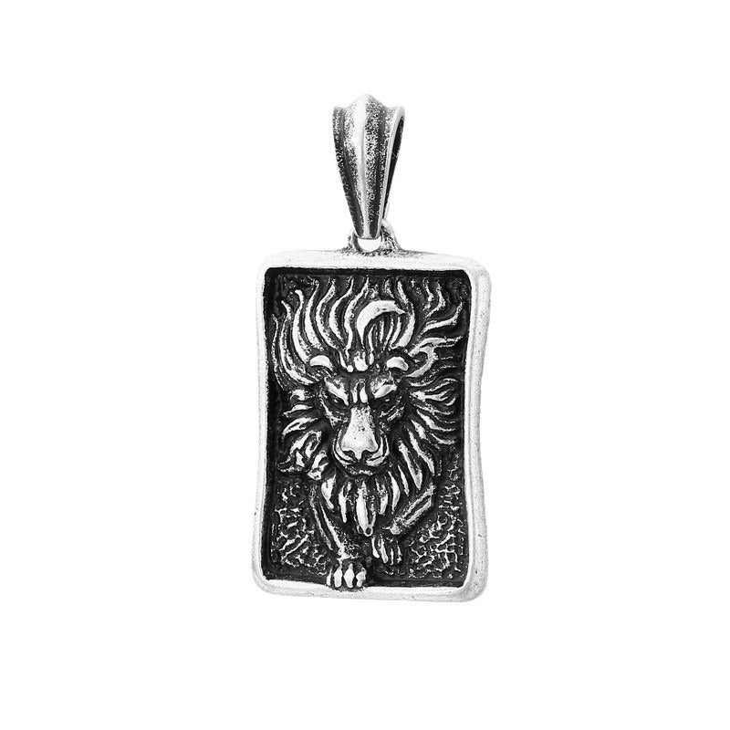 Kemstone Titanium Steel Lion Tag Pendant Necklace for Men Vintage Relief Design KP98157-KJX