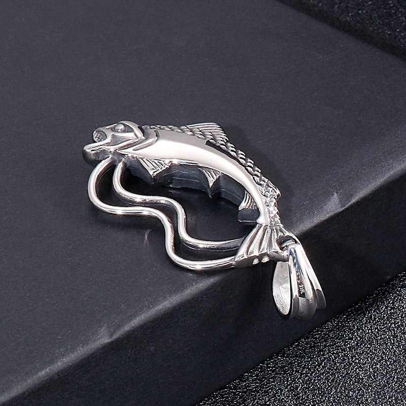 Kemstone Titanium Steel Fish Pendant Necklace for Men Vintage KP48777-BD
