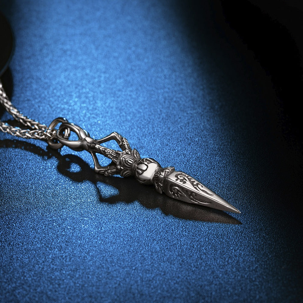 Kemstone Titanium Steel Spike Pendant Necklace for Men – Carved Vintage Style K-PT146