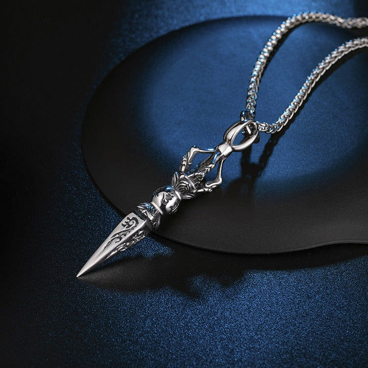 Kemstone Titanium Steel Spike Pendant Necklace for Men – Carved Vintage Style K-PT146