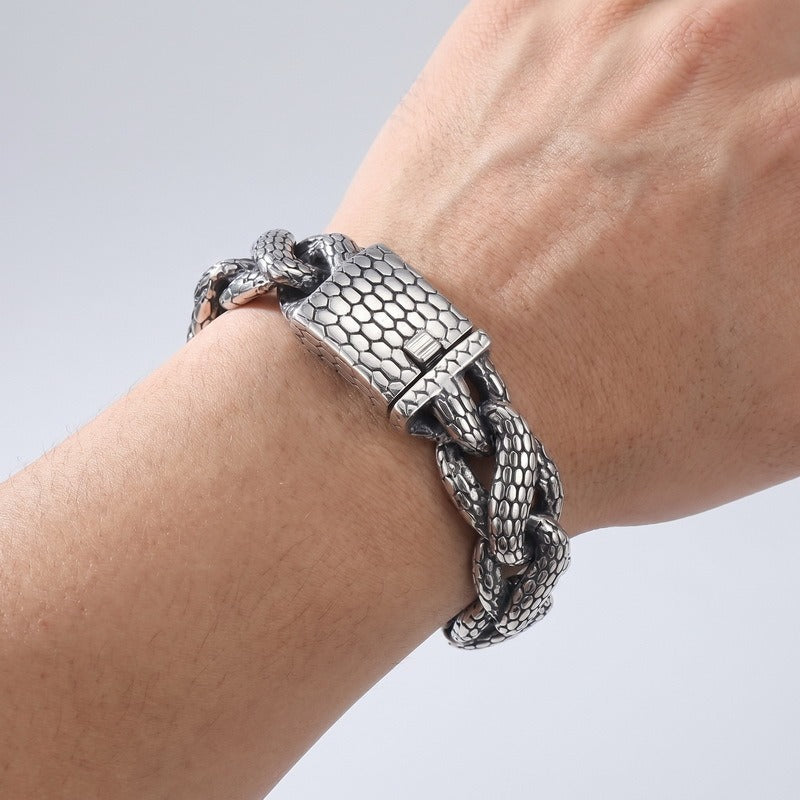 Kemston Titanium Steel Snake Scale Cuban Chain Bracelet for Men Heavy Punk KB213358-KJX