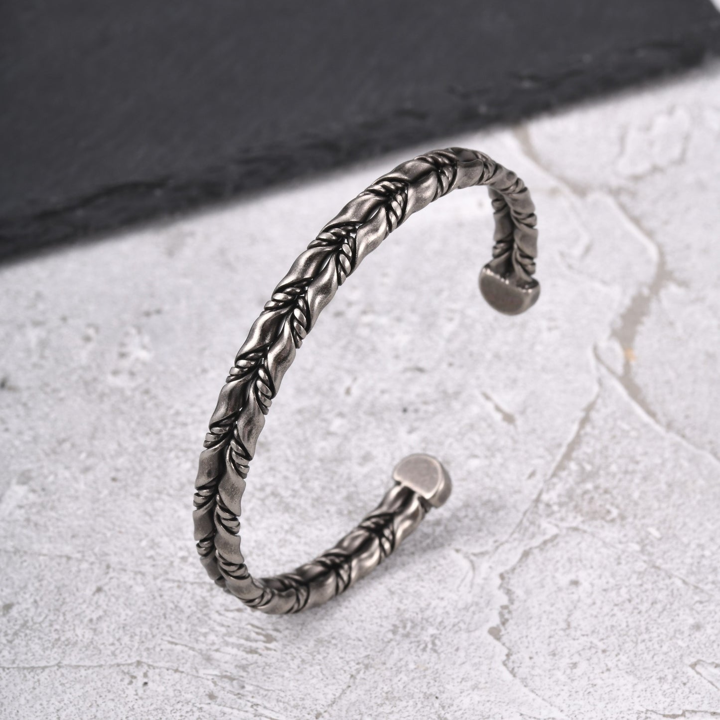 Kemston Stainless Steel Möbius Twist Cuff Bracelet for Men Vintage Open Bangle B-774GR