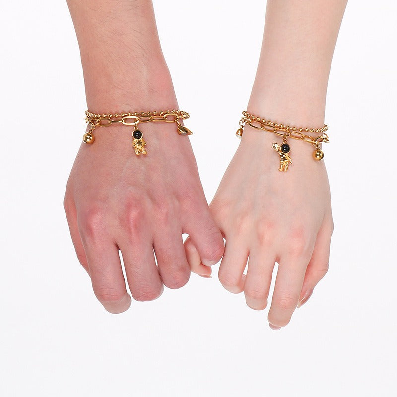 Kemstone Astronaut Magnetic Heart Couple Bracelet Titanium Steel Layered Chain for Men & Women KB208413-Z