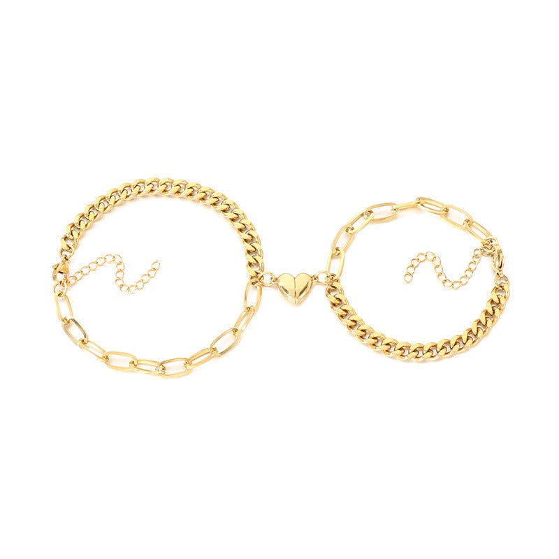 Kemstone Magnetic Heart Cuban Chain Couple Bracelet Titanium Steel Matching Bracelet for Men & Women KB208398-Z