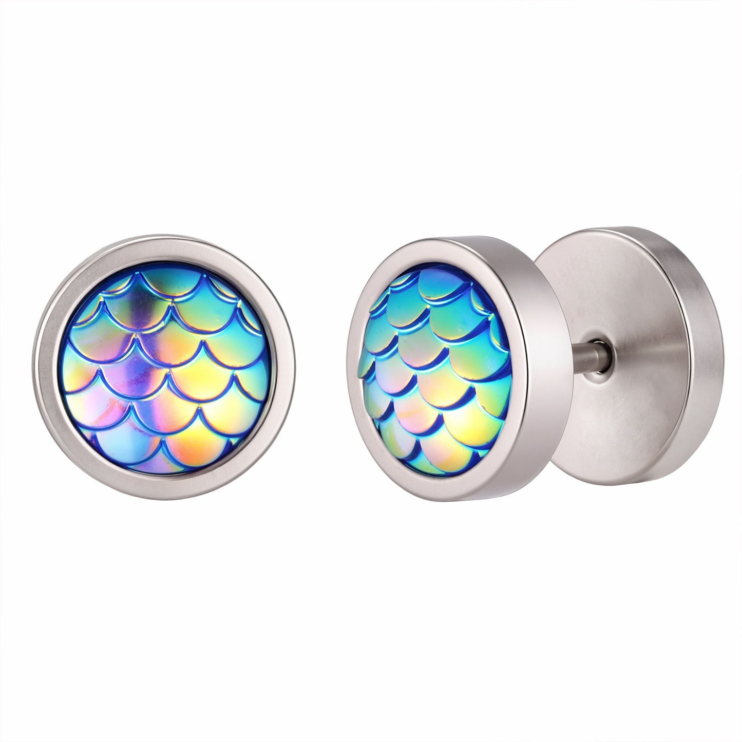 Kemstone Stainless Steel Colorful Fish Scale Stud Earrings for Men ES-832