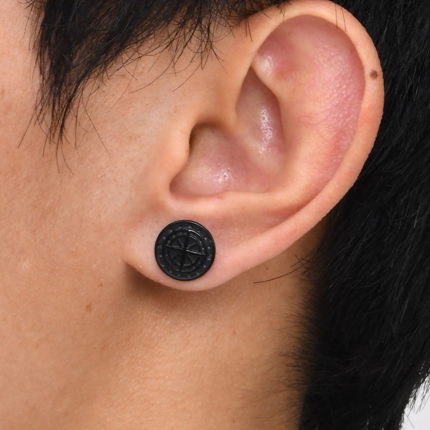 Kemstone Men’s Stainless Steel Compass Stud Earrings – Vintage Hip Hop Gold Silver Black ES-505