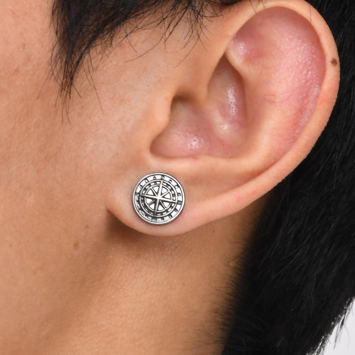 Kemstone Men’s Stainless Steel Compass Stud Earrings – Vintage Hip Hop Gold Silver Black ES-505
