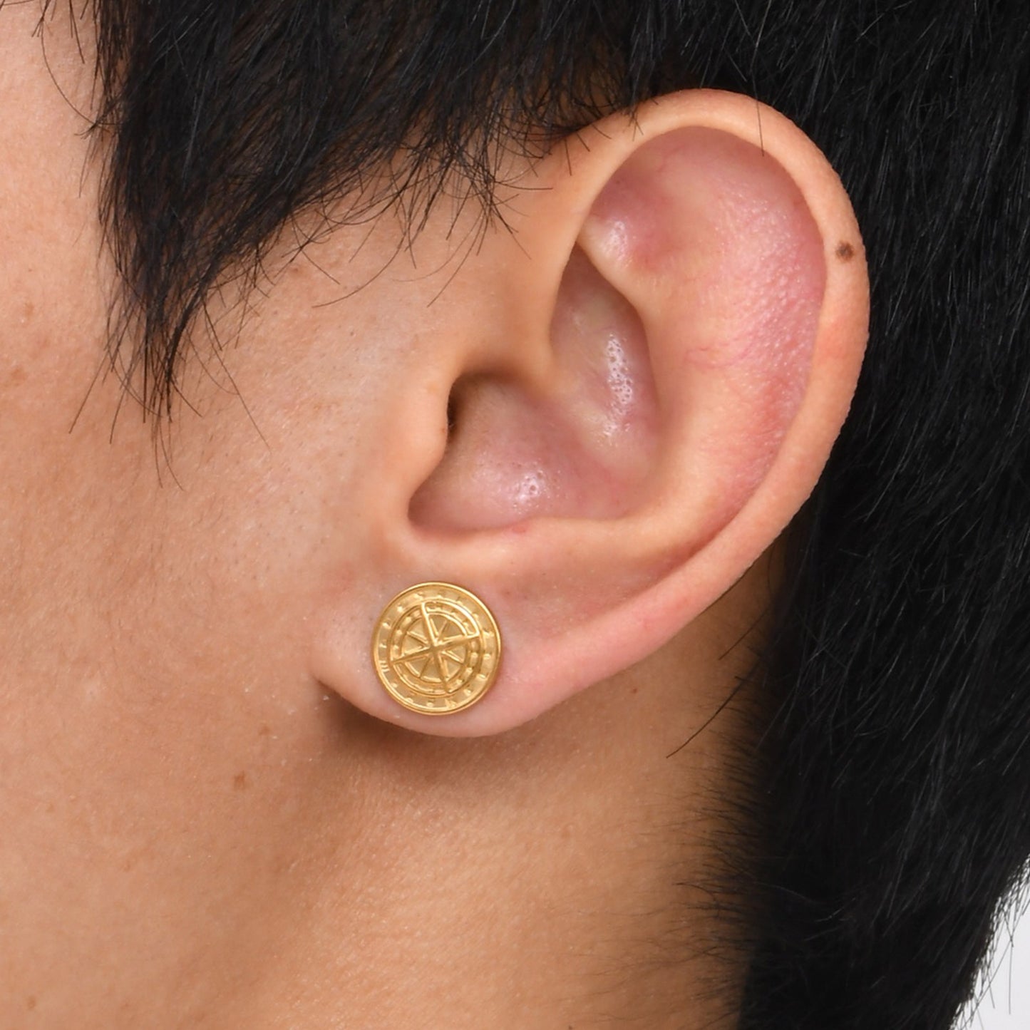 Kemstone Men’s Stainless Steel Compass Stud Earrings – Vintage Hip Hop Gold Silver Black ES-505