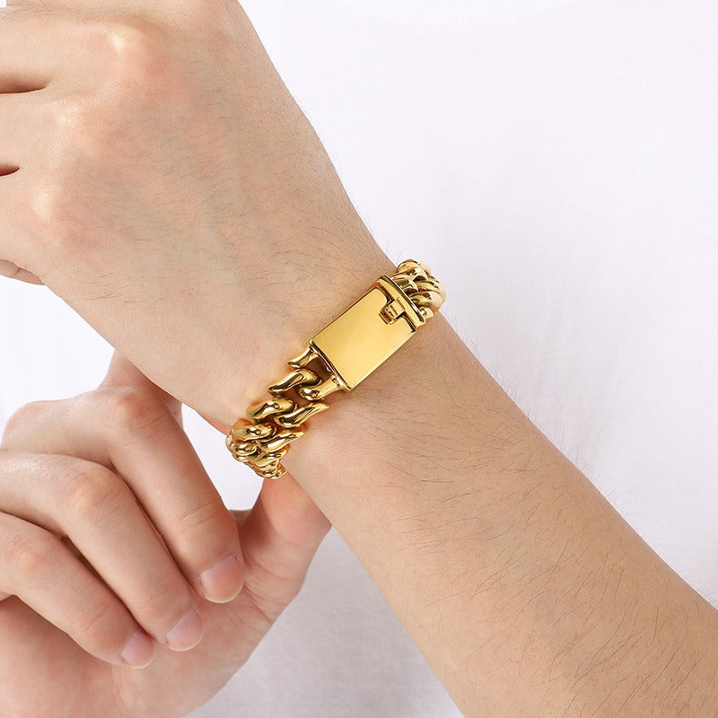 Kemstone Titanium Steel Cuban Chain Bracelet for Men – 15mm Polished KB204380-KJX