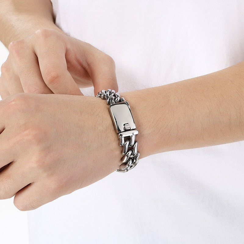 Kemstone Titanium Steel Cuban Chain Bracelet for Men – 15mm Polished KB204380-KJX