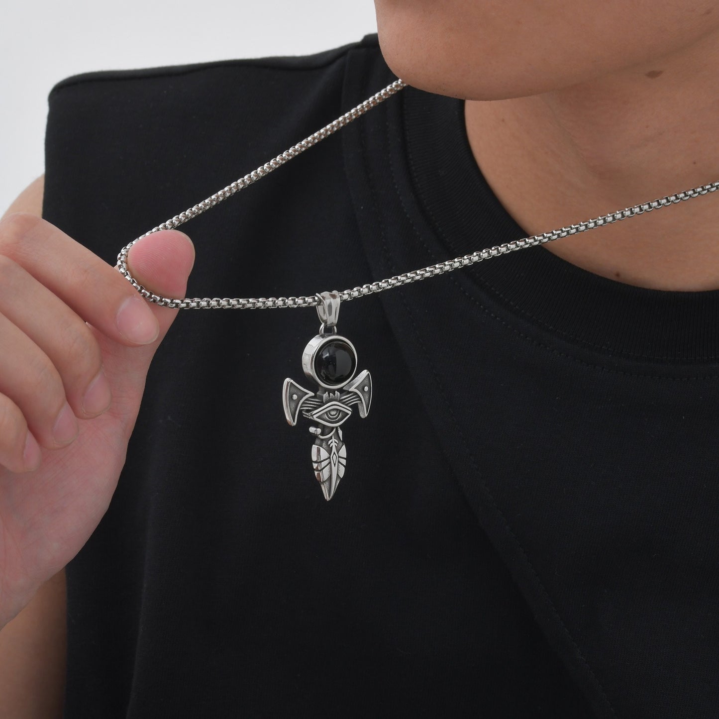 Kemstone Men’s Titanium Steel Horus Eye Cross Pendant Necklace PN-2153