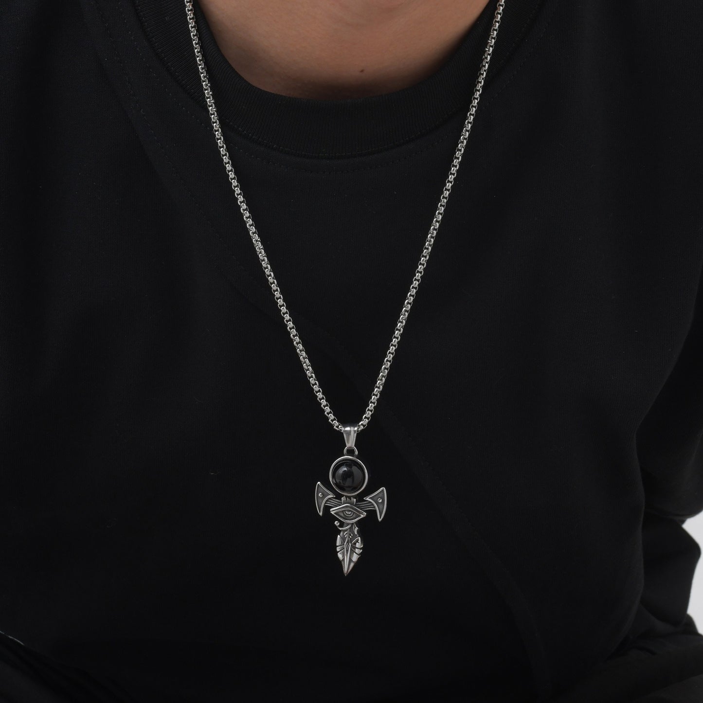 Kemstone Men’s Titanium Steel Horus Eye Cross Pendant Necklace PN-2153