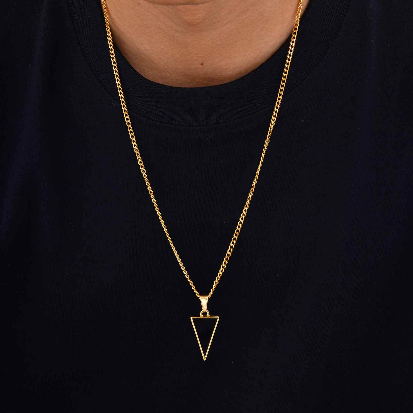 Kemstone Men’s Black Onyx Triangle Necklace – Stainless Steel Modern Pendant PN-2201