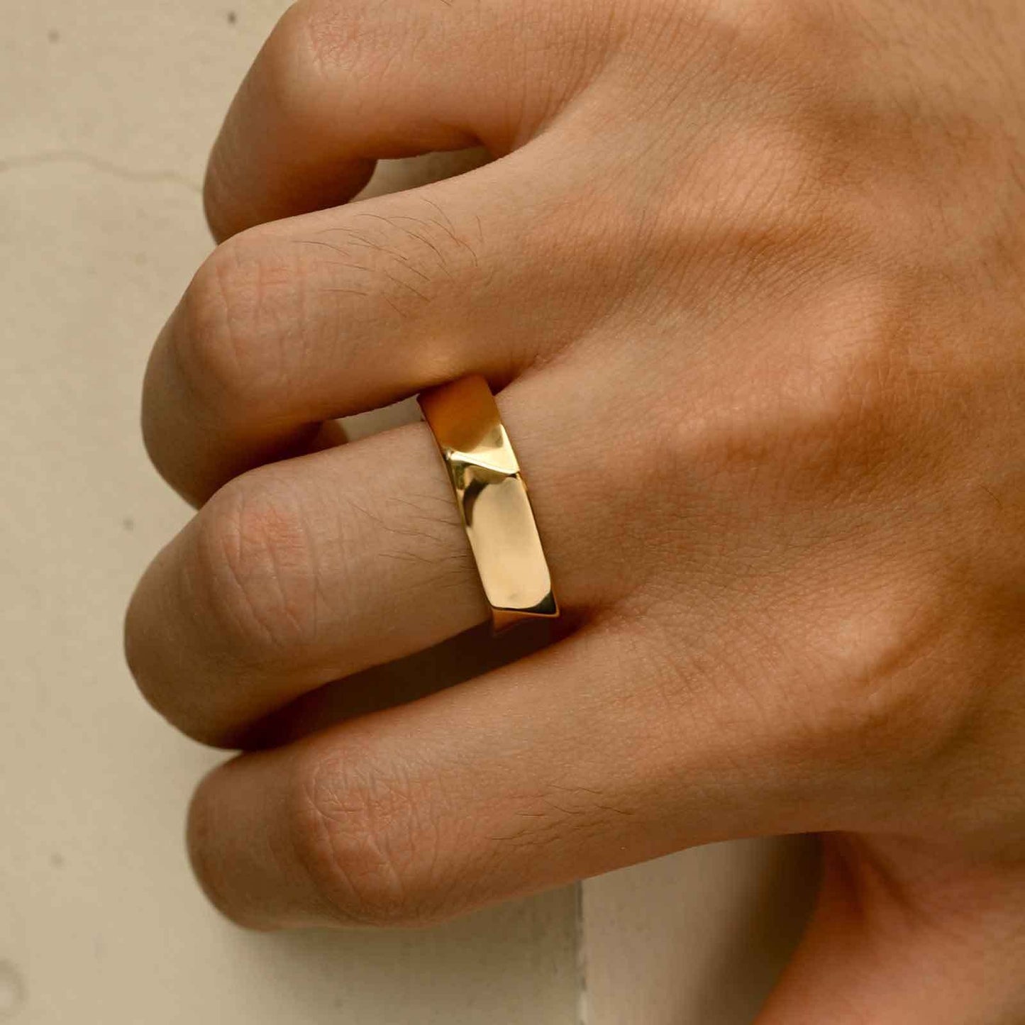 Kemstone Stainless Steel Geometric Ring – Pentagon Minimalist Band for Men RC-915