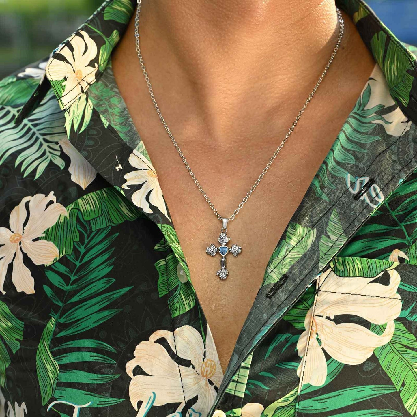 Kemstone Men’s Gothic Cross Pendant Necklace – Stainless Steel Vintage Rose PN-2240