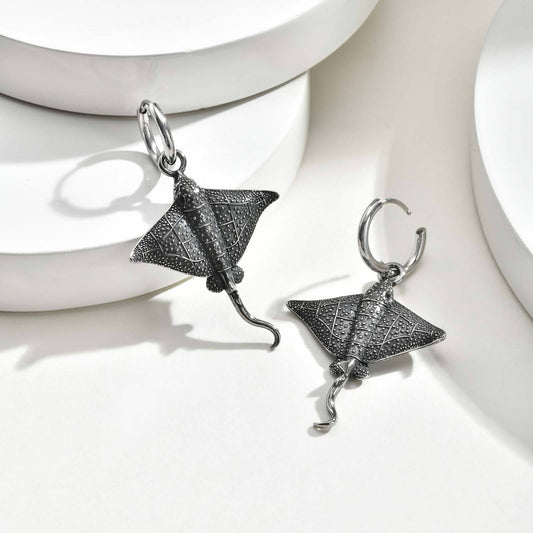 Kemstone Men’s Stainless Steel Manta Ray Hoop Earrings – Pierced Style ED-949