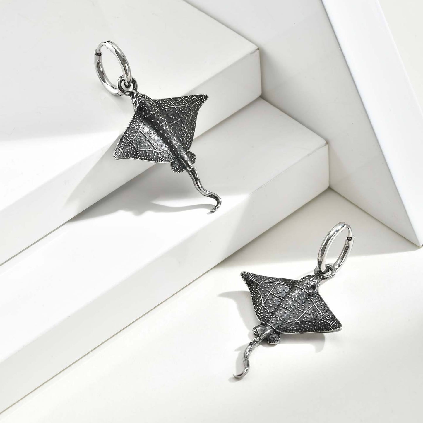 Kemstone Men’s Stainless Steel Manta Ray Hoop Earrings – Pierced Style ED-949