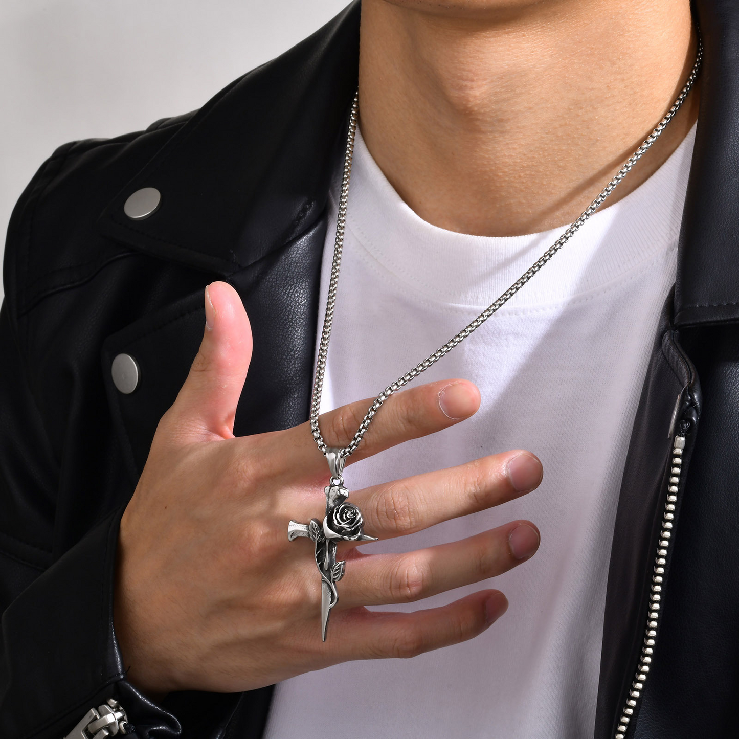 Kemstone Men’s Stainless Steel Necklace – Rose Cross Gothic Pendant PN-1870