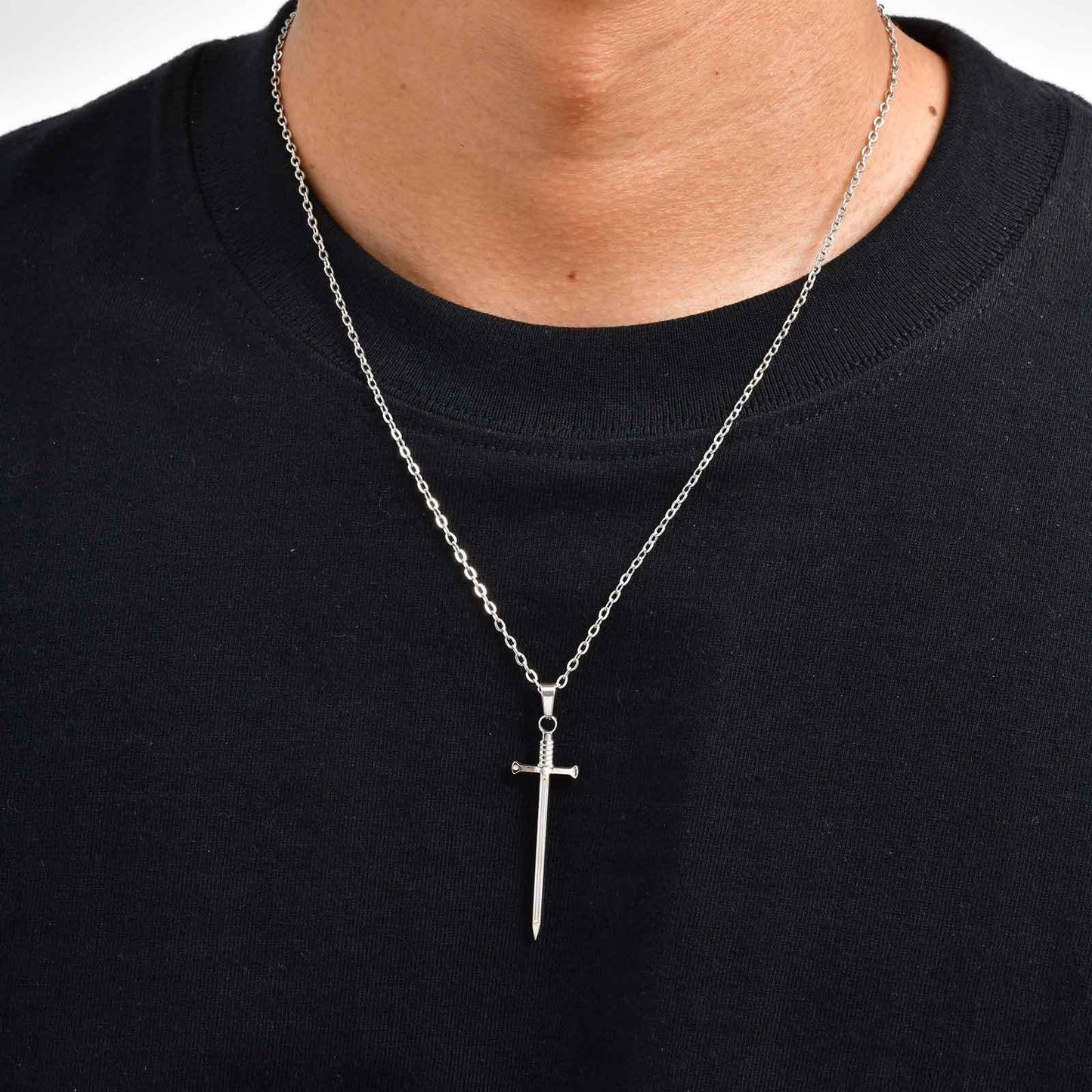 Kemstone Stainless Steel Sword Pendant Necklace for Men – Silver, Gold, Black NC-2556