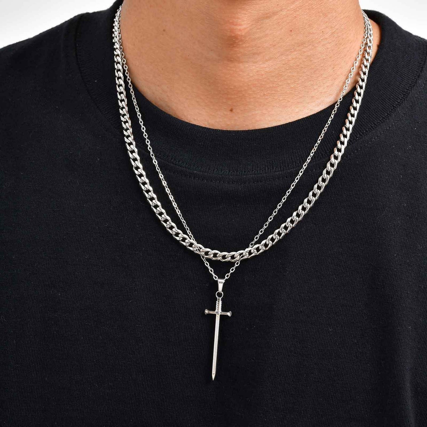 Kemstone Stainless Steel Sword Pendant Necklace for Men – Silver, Gold, Black NC-2556