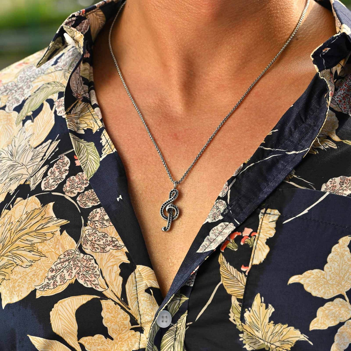 Kemstone Men’s Stainless Steel Treble Clef Necklace – Crystal Rhinestone PN-2229