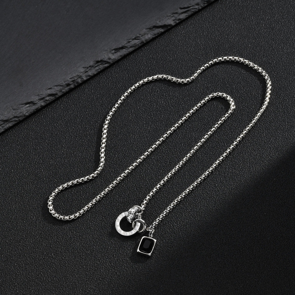 Kemstone Roman Numeral Necklace for Men Black Crystal NC-3254