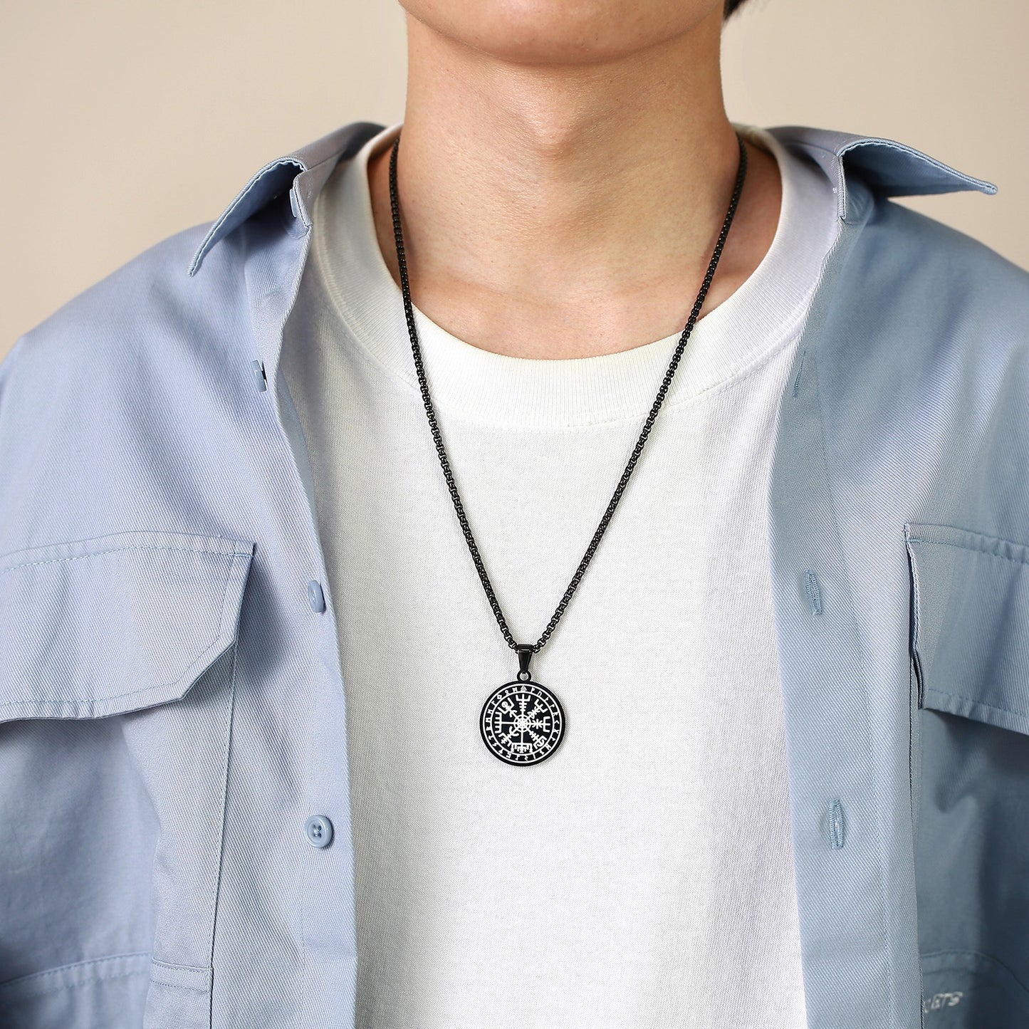 Kemstone Men’s Stainless Steel Viking Compass Pendant Necklace – Black PN-1607