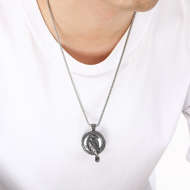 Kemstone Titanium Steel Viking Rune Disc Pendant Necklace for Men KP117021-LU