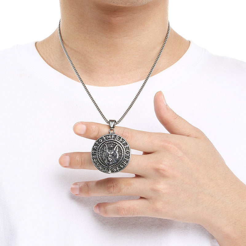 Kemstone Titanium Steel Viking Rune Disc Pendant Necklace for Men KP117021-LU