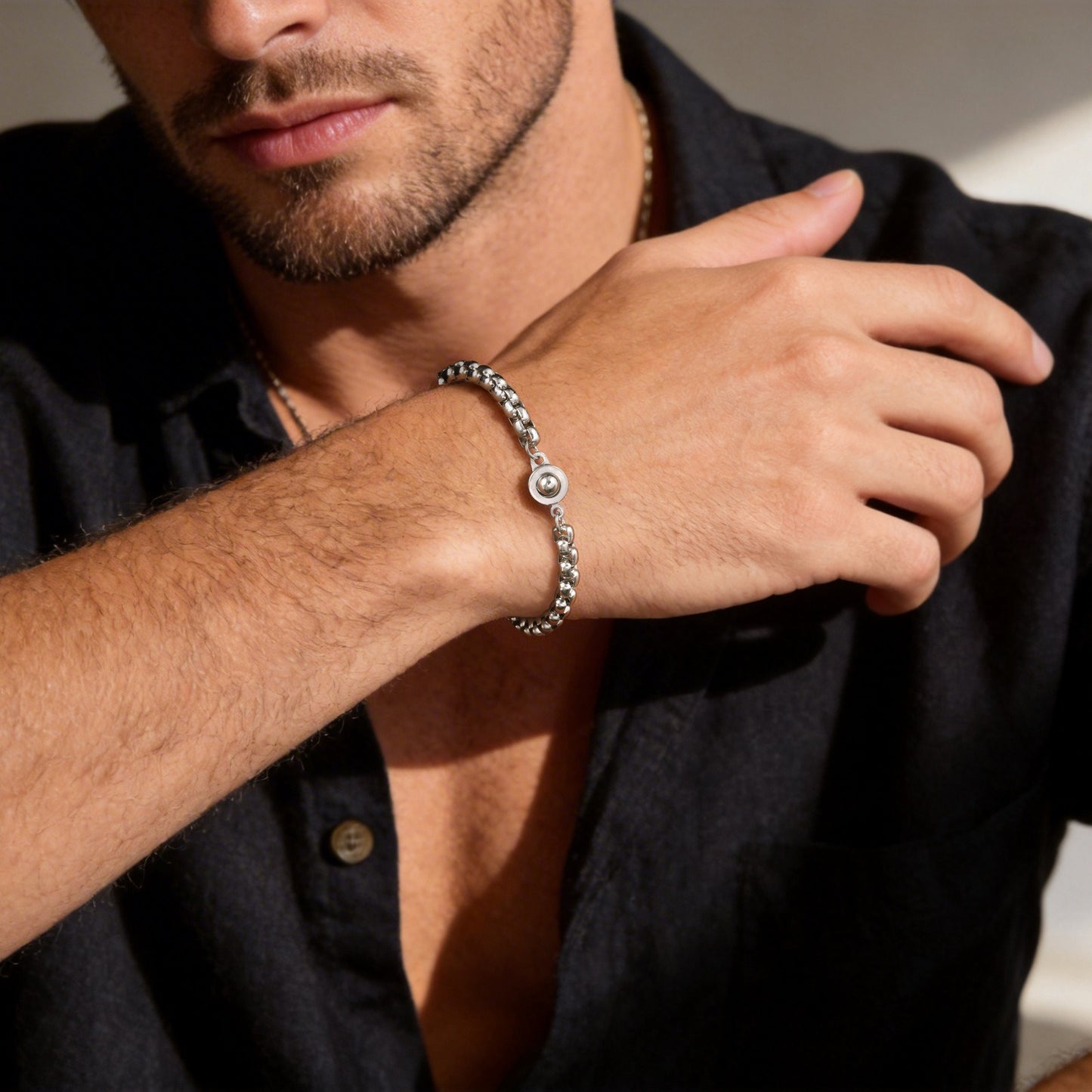 Kemstone Stainless Steel Bead Chain Bracelet for Men Round Clasp Silver BR-2488