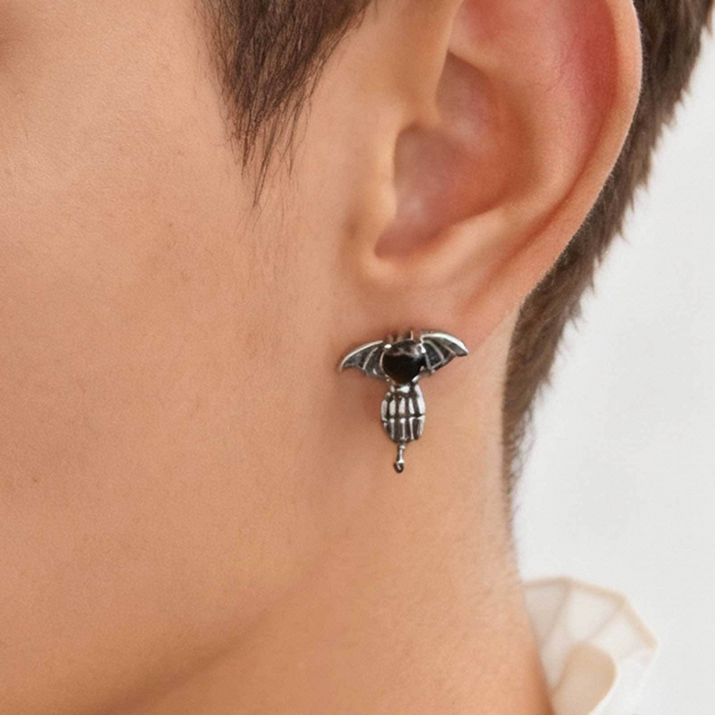 Kemstone Stainless Steel Black Cubic Zirconia Heart Wing Stud Earring for Men ES-769