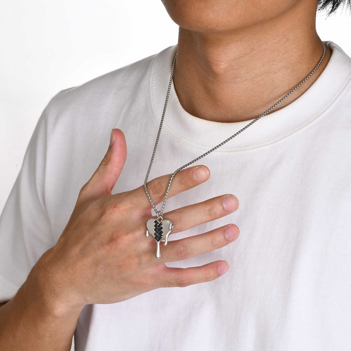 Kemstone Men’s Silver Geometric Pendant Necklace with Black Enamel PNB-192