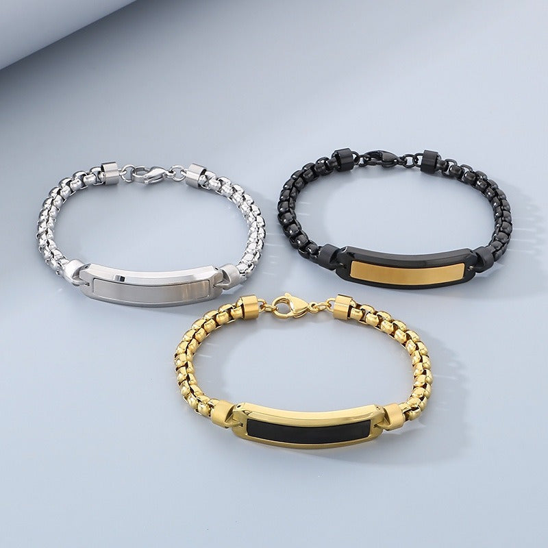 Kemstone Stainless Steel ID Bracelet for Men Black Inlay Curved Plate KB167900-KLHQ