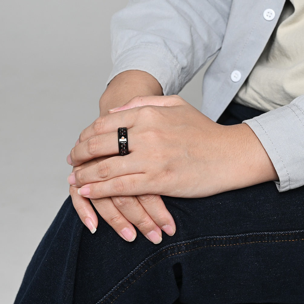 Kemstone Men’s Stainless Steel Cubic Zirconia Carbon-Fiber Ring – Black 8mm Modern K-R1098