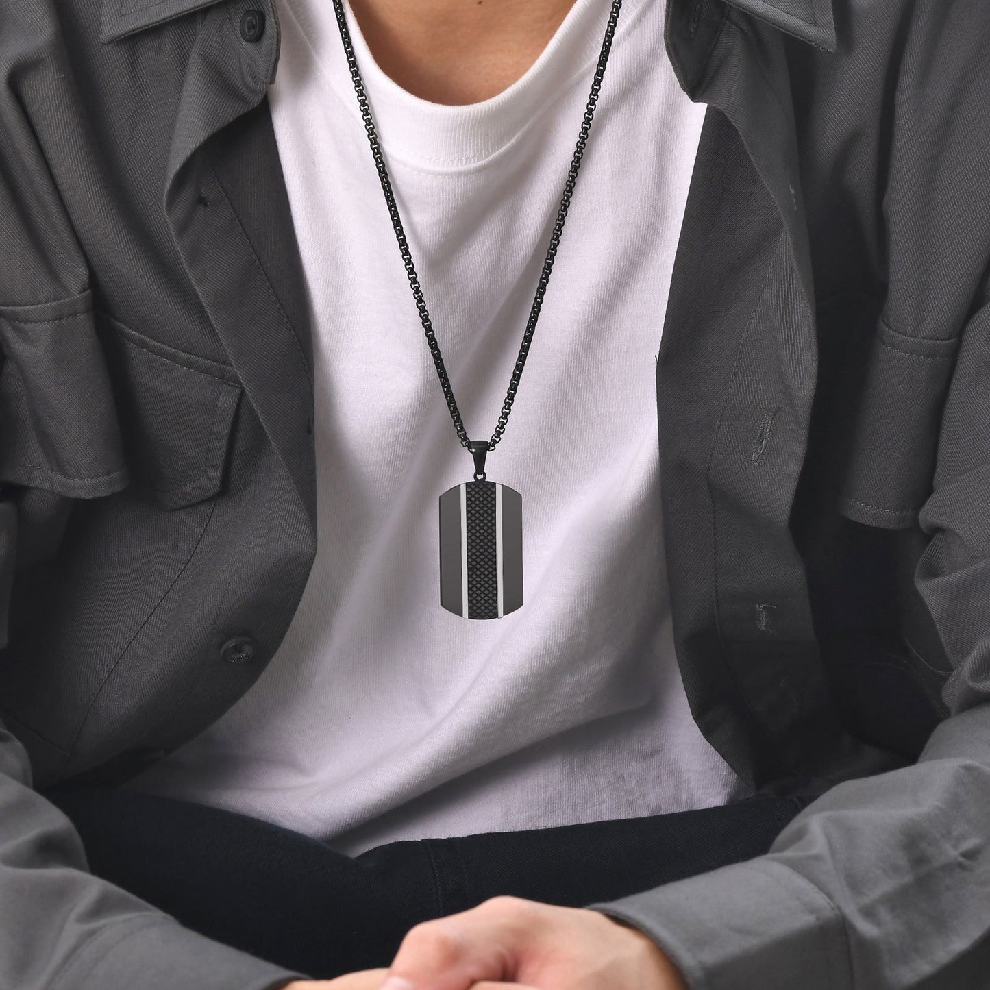 Kemstone Men’s Stainless Steel Black Pendant Necklace – Modern Minimalist PN-1931