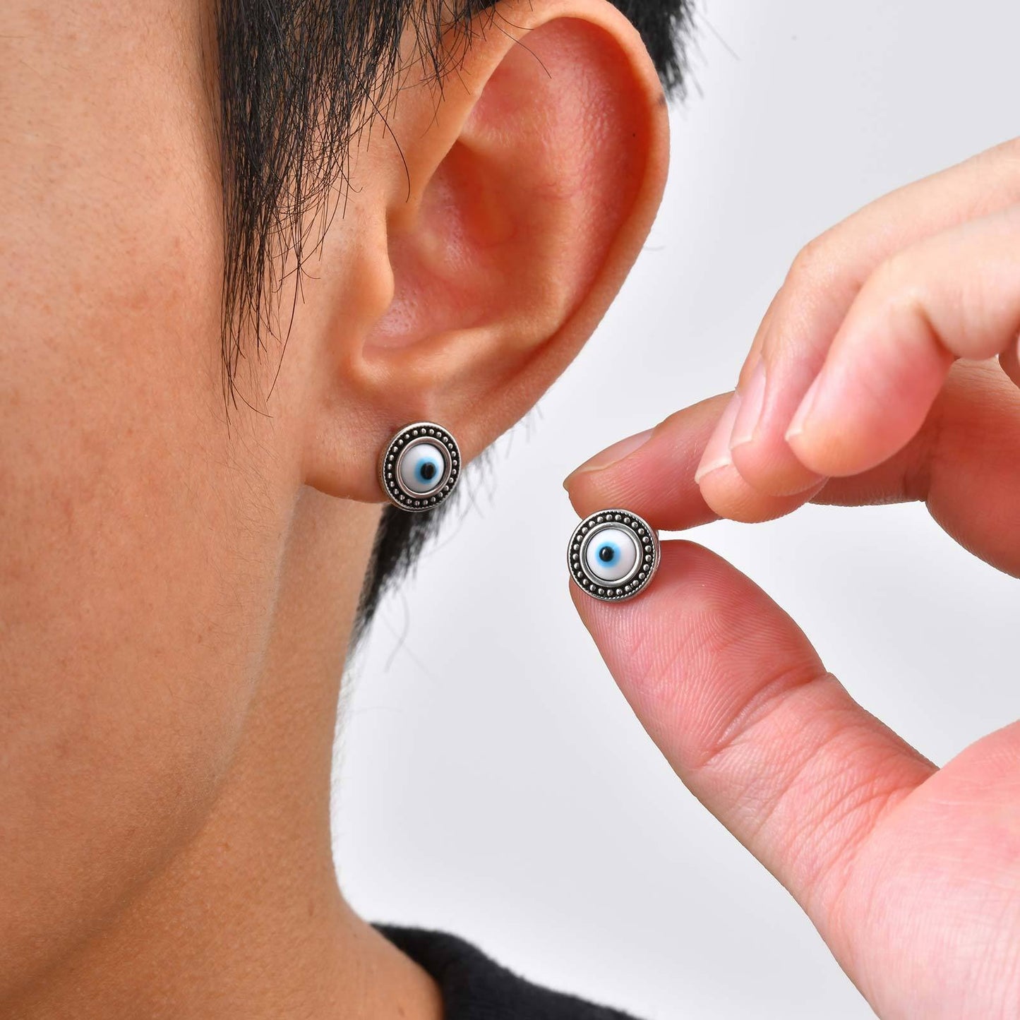 Kemstone Stainless Steel Blue Resin Eye Stud Earrings for Men – Boho Silver ES-766