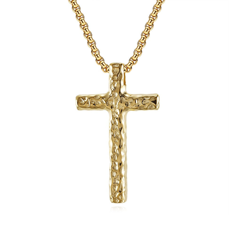 Kemstone Stainless Steel Cross Pendant Necklace for Men Hammered Textured Vintage K-PT504