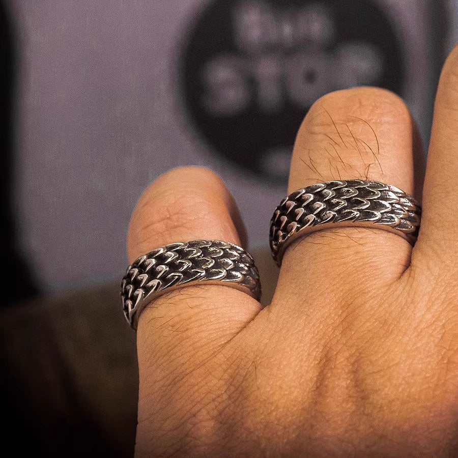 Kemstone Titanium Steel Dragon Scale Ring for Men – Vintage Texture NW-JZ119