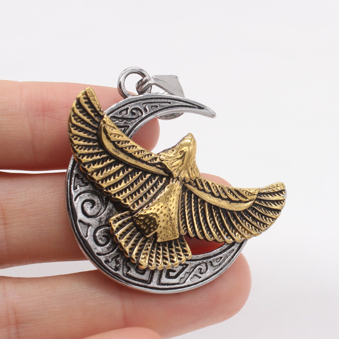 Kemstone Titanium Steel Eagle Pendant Necklace Vintage Moon Design for Men P1518