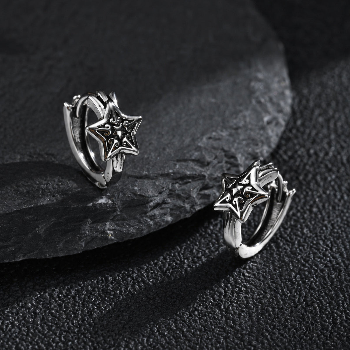 Kemstone Star Hoop Earring for Men Stainless Steel Vintage EH-913