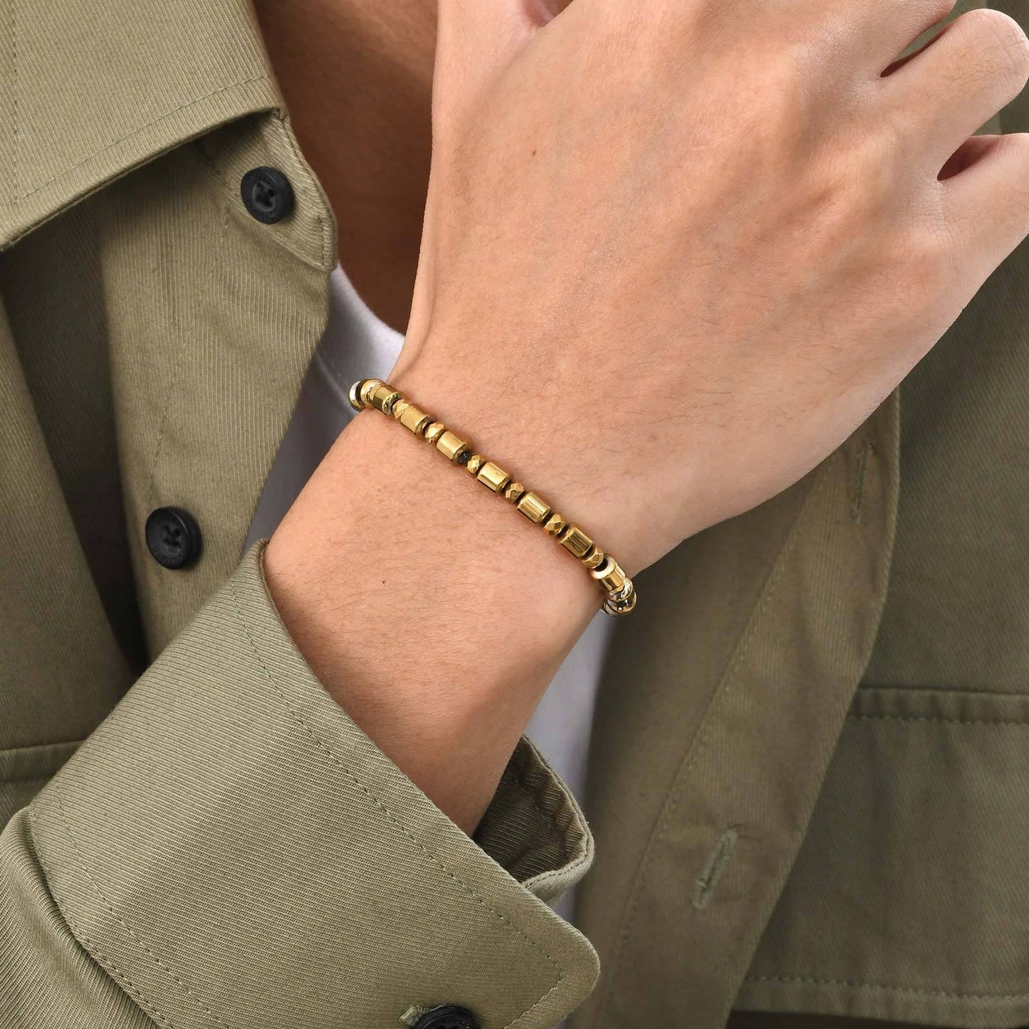 Kemstone Gold-Plated Hematite Beaded Bracelet for Men BR-1786