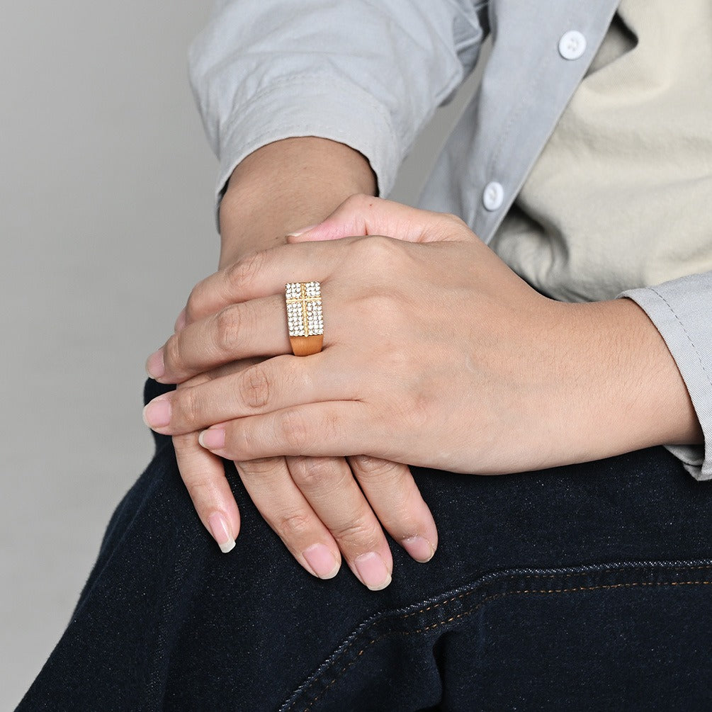 Kemstone Gold Plated Stainless Steel Cross Ring for Men K-R1117