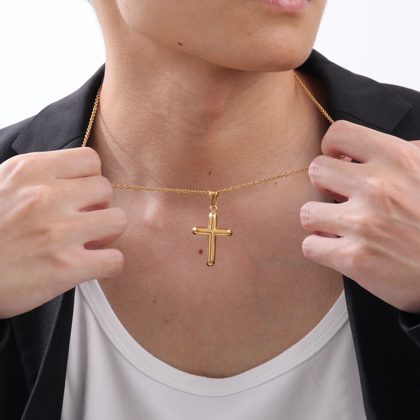 Kemstone Stainless Steel Cross Pendant Necklace for Men – Polished Gold 2011