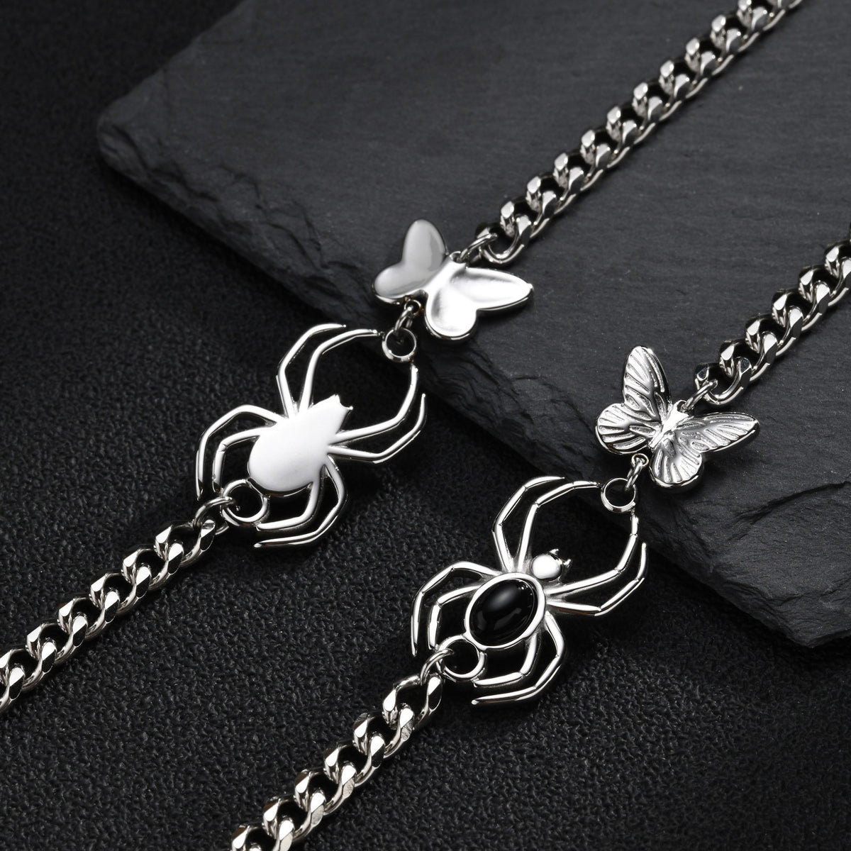 Kemstone Black Agate Spider Bracelet for Men Stainless Steel BR-3265