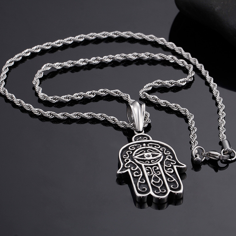 Kemstone Titanium Steel Hamsa Hand Mystic Eye Pendant Necklace for Men KP52755-BD