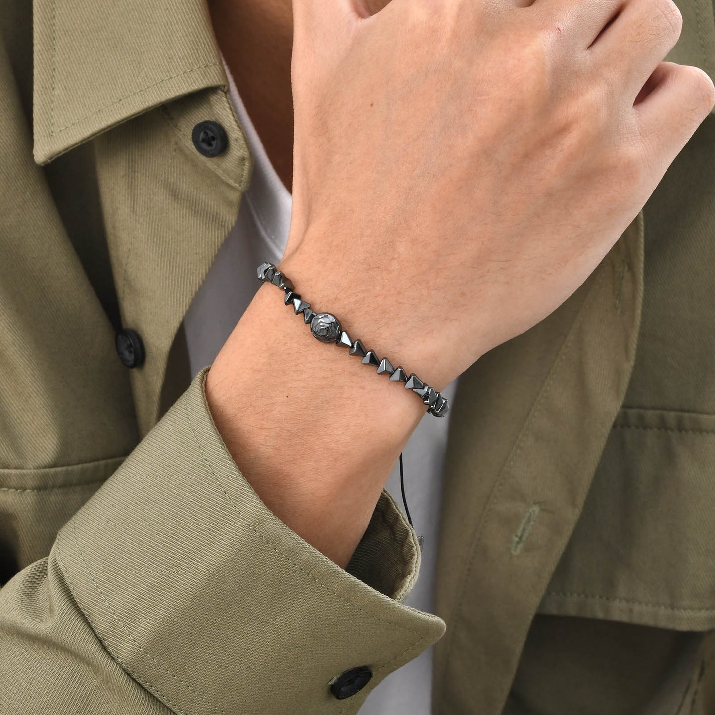 Kemstone Hematite Rose Bead Adjustable Bracelet for Men BR-1781