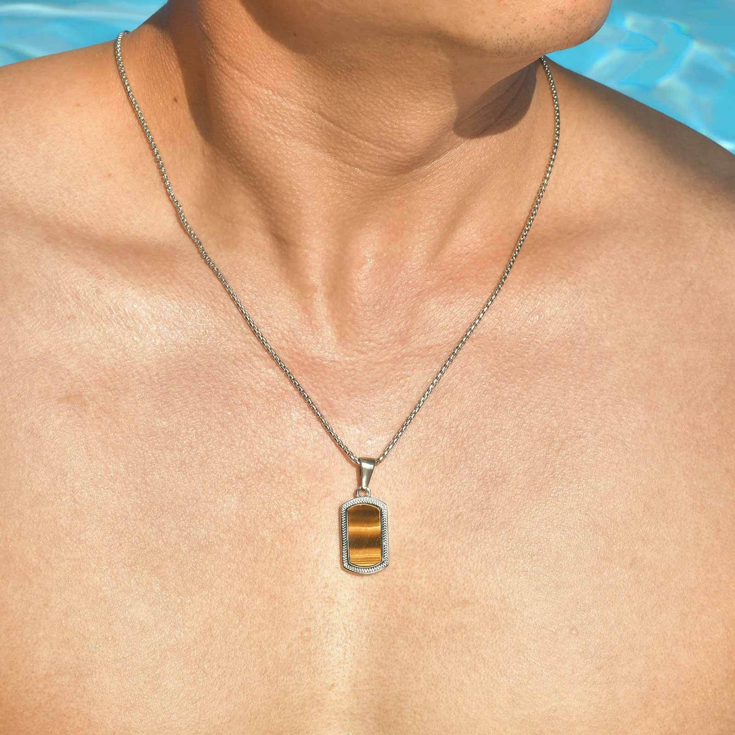Kemstone Stainless Steel Tiger Eye Pendant Necklace for Men – Silver Hip Hop Jewelry PN-2162