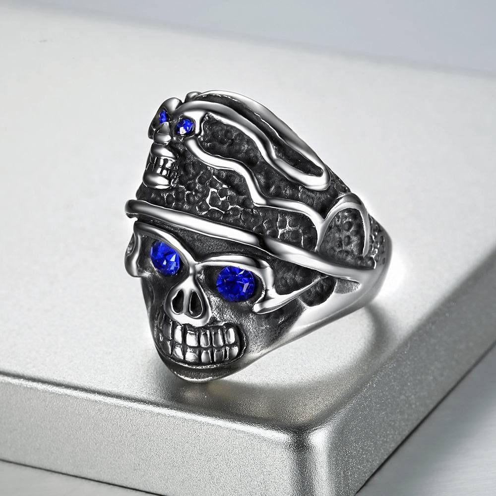 Kemstone Blue Stone Skull Ring for Men 316 Stainless Steel TR0067