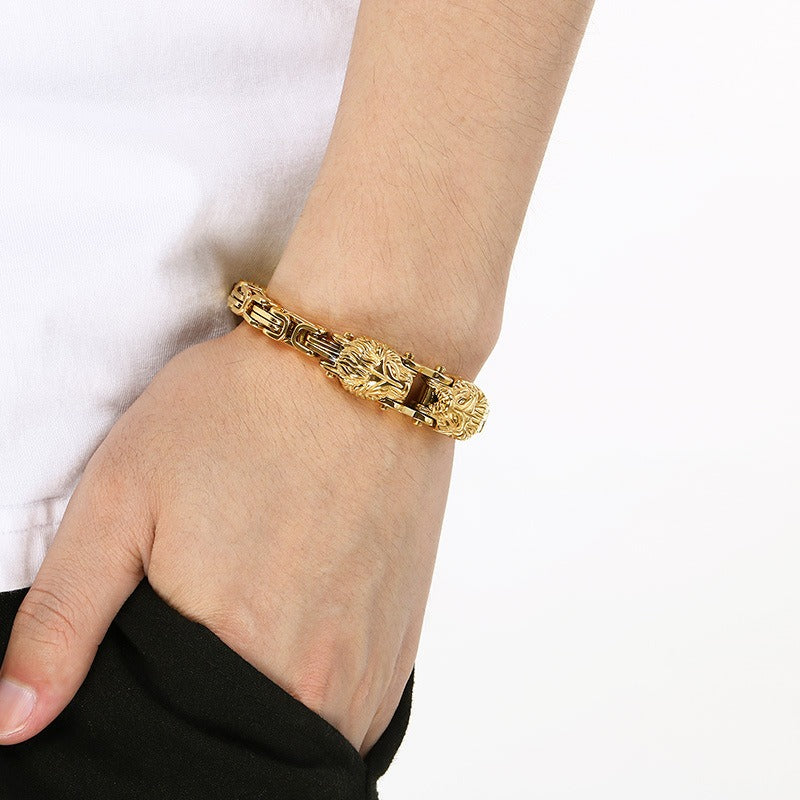 Kemstone Titanium Steel Lion Head Cuban Bracelet for Men KB208296-KFC